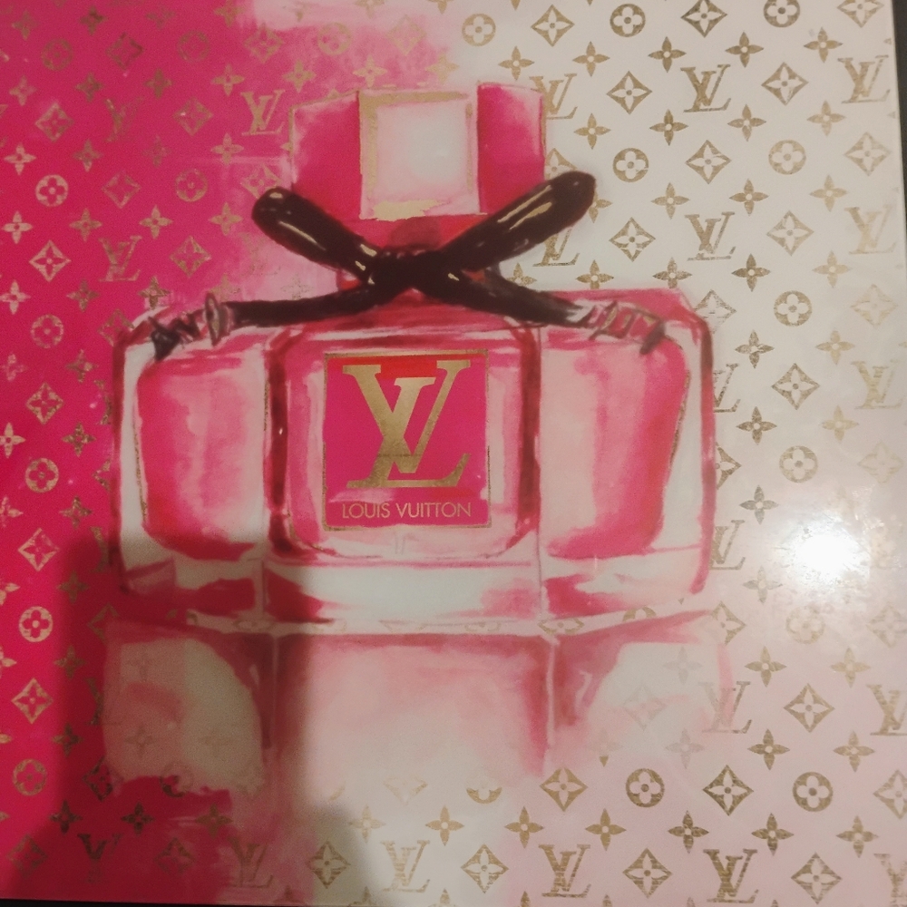 Louis Vuitton Wall Decor Pink and Gold Perfume Art